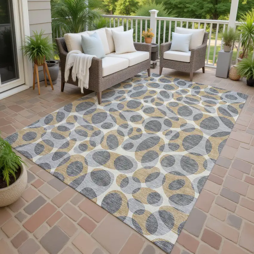 Gray And Beige Abstract Washable Indoor Outdoor Area Rug Photo 4