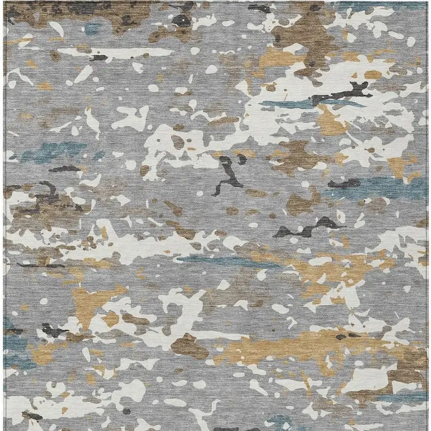 Gray And Beige Abstract Washable Indoor Outdoor Area Rug Photo 3