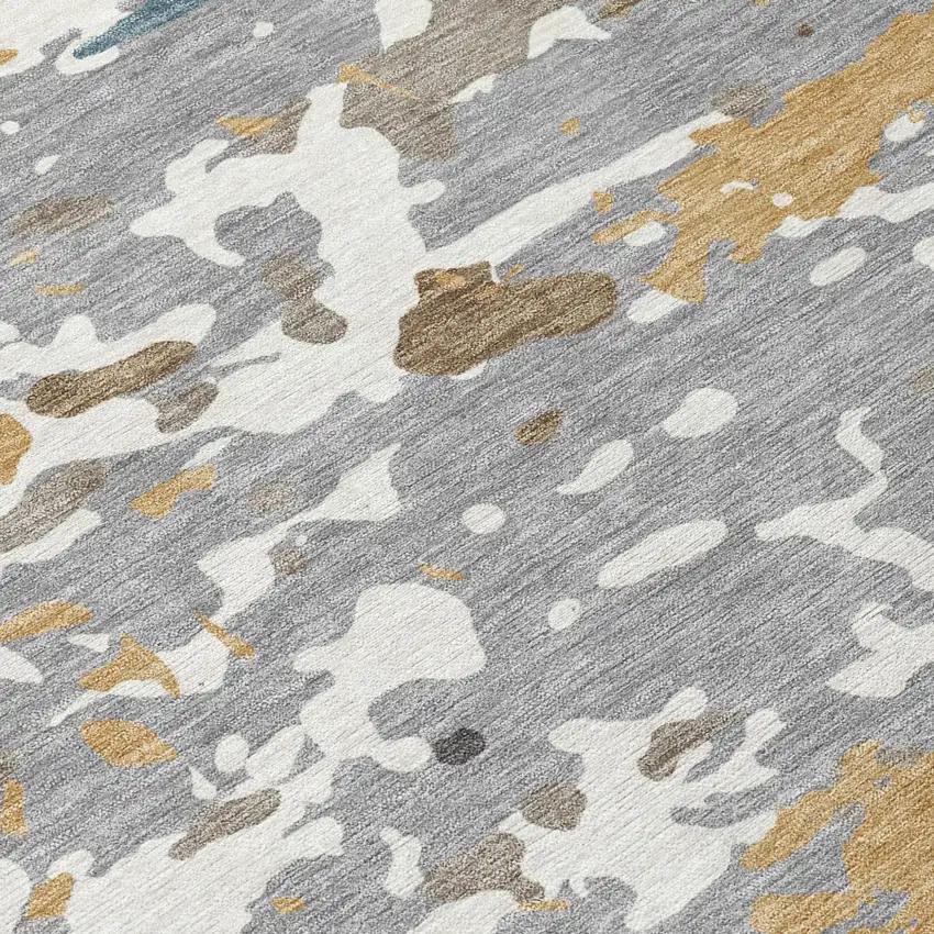 Gray And Beige Abstract Washable Indoor Outdoor Area Rug Photo 5