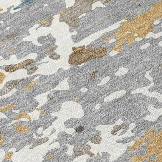 Gray And Beige Abstract Washable Indoor Outdoor Area Rug Photo 5