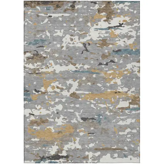 Gray And Beige Abstract Washable Indoor Outdoor Area Rug Photo 1