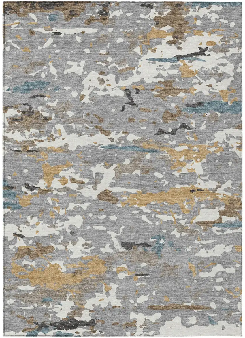Gray And Beige Abstract Washable Indoor Outdoor Area Rug Photo 1
