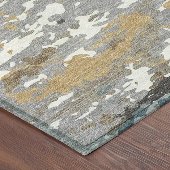Gray And Beige Abstract Washable Indoor Outdoor Area Rug Photo 4