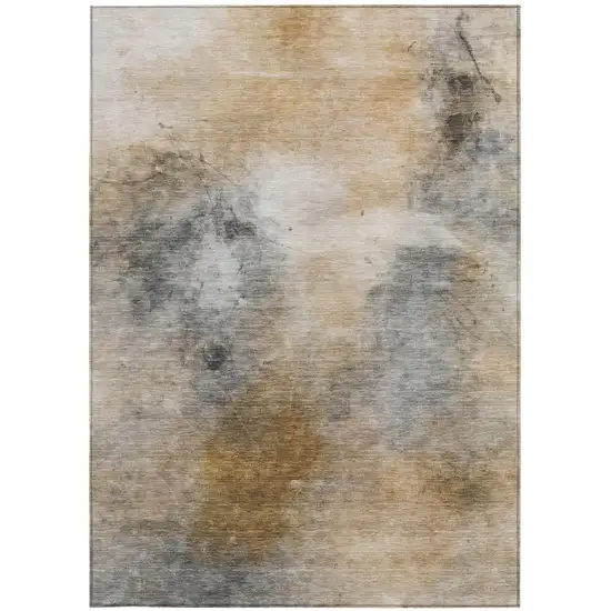 Gray And Beige Abstract Washable Indoor Outdoor Area Rug Photo 2