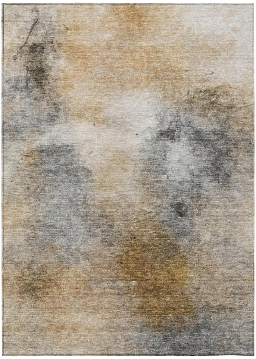 Gray And Beige Abstract Washable Indoor Outdoor Area Rug Photo 3