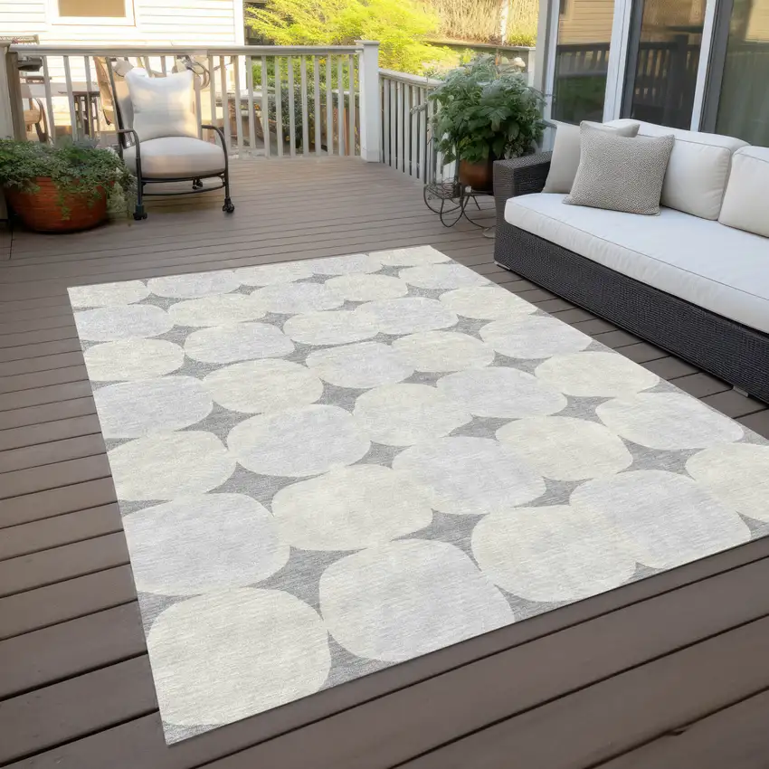 Gray And Beige Abstract Washable Indoor Outdoor Area Rug Photo 9
