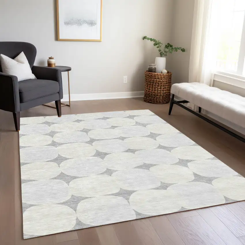 Gray And Beige Abstract Washable Indoor Outdoor Area Rug Photo 9