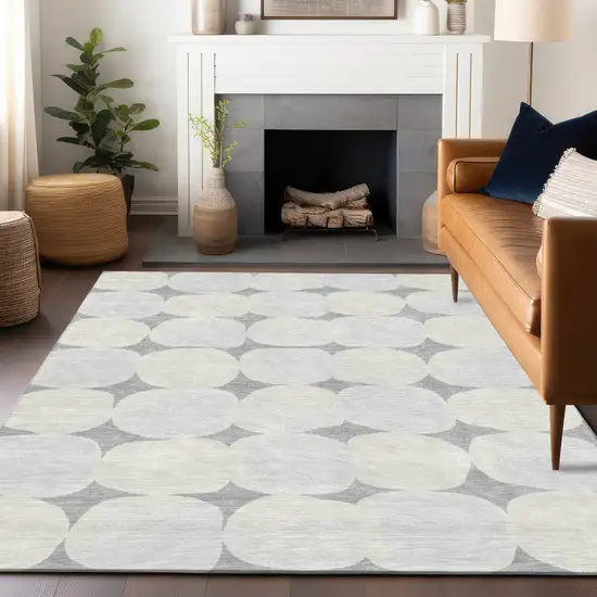 Gray And Beige Abstract Washable Indoor Outdoor Area Rug Photo 9