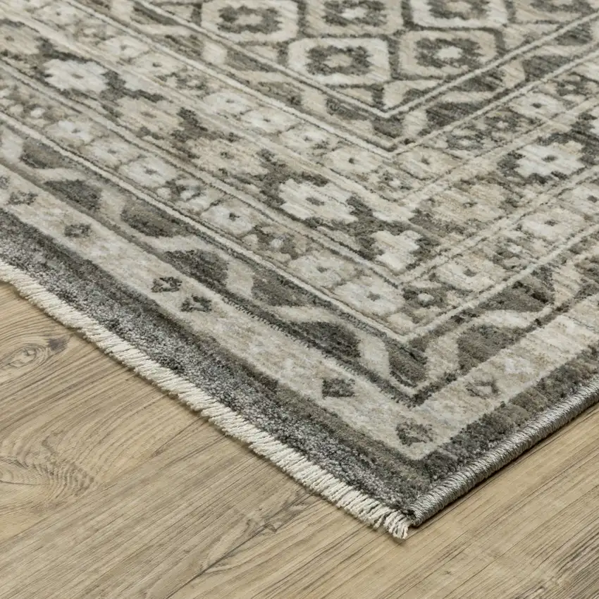 Gray And Beige Diamond Area Rug With Fringe Photo 6