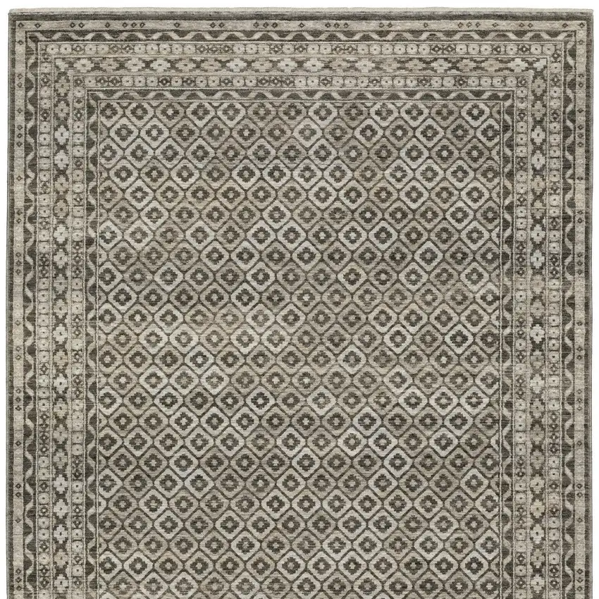 Gray And Beige Diamond Area Rug With Fringe Photo 9