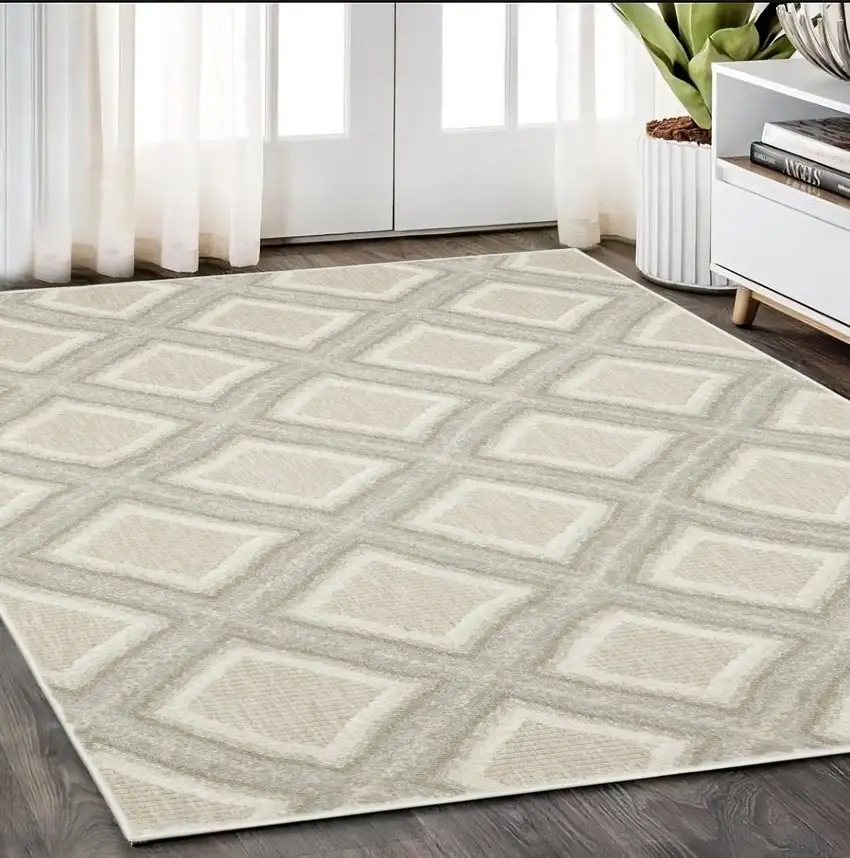 Gray And Beige Diamond Area Rug Photo 1