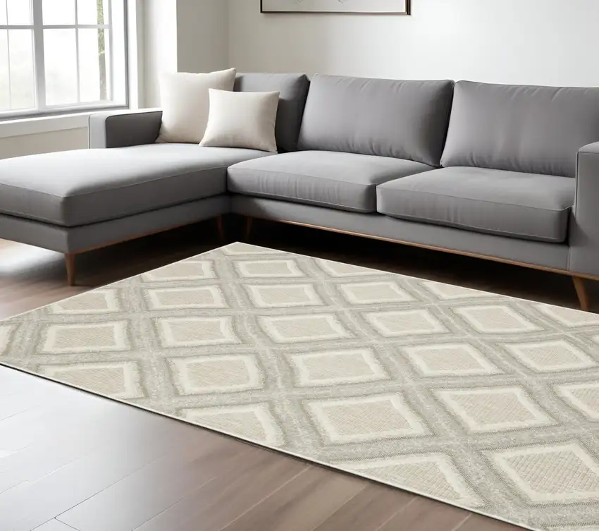 Gray And Beige Diamond Area Rug Photo 1