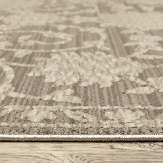 Gray And Beige Floral Area Rug With Fringe Photo 8