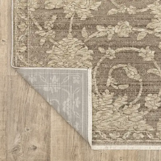 Gray And Beige Floral Area Rug With Fringe Photo 9