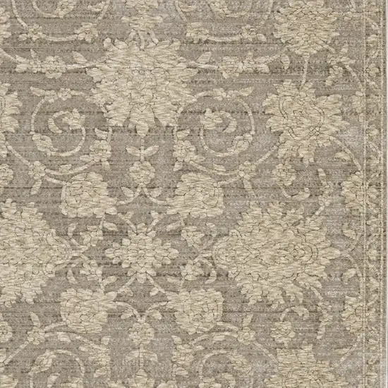 Gray And Beige Floral Area Rug With Fringe Photo 4