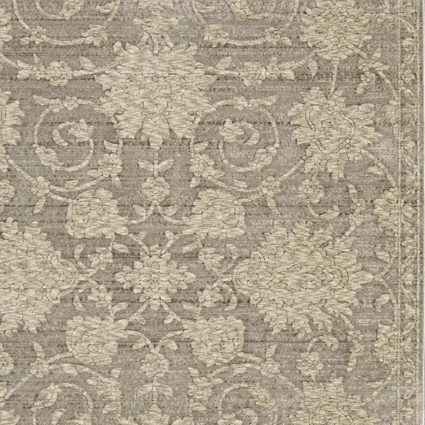 Gray And Beige Floral Area Rug With Fringe Photo 4