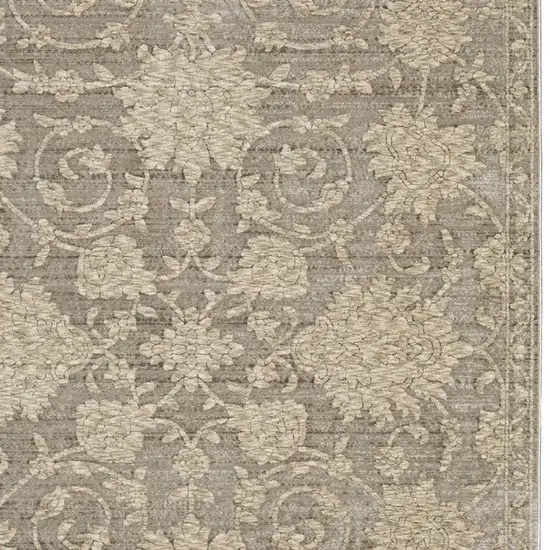 Gray And Beige Floral Area Rug With Fringe Photo 5