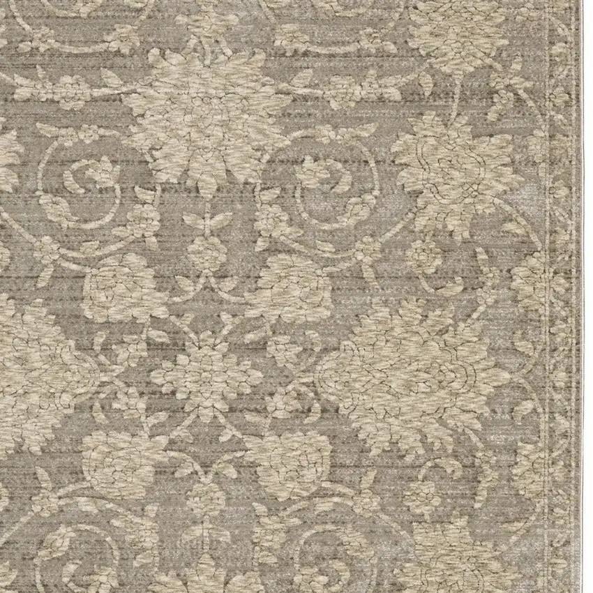 Gray And Beige Floral Area Rug With Fringe Photo 5
