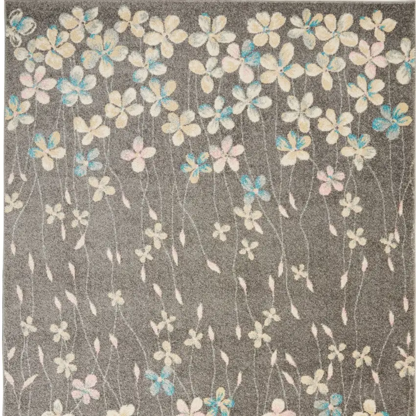 Gray And Beige Floral Area Rug Photo 7