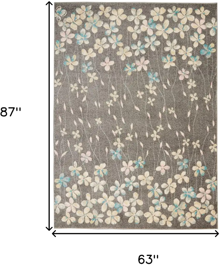 Gray And Beige Floral Area Rug Photo 3