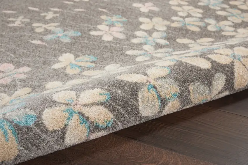 Gray And Beige Floral Area Rug Photo 8