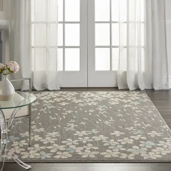 Gray And Beige Floral Area Rug Photo 3