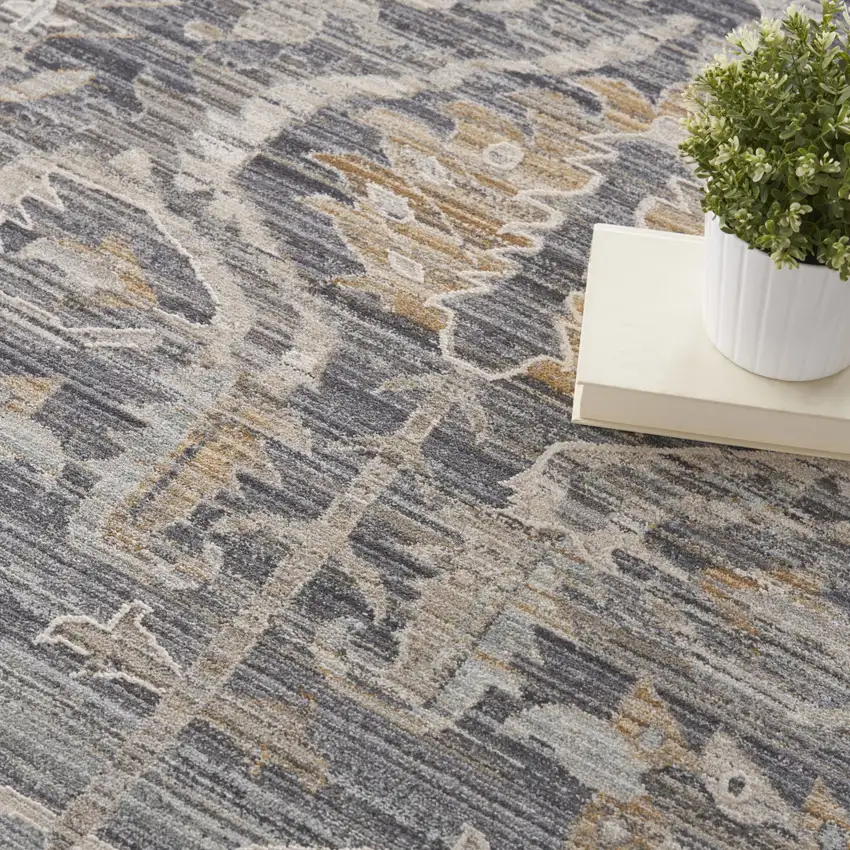 Gray And Beige Floral Area Rug Photo 6