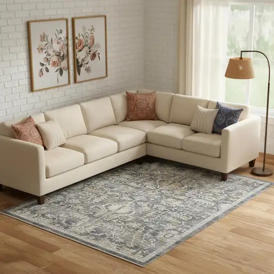 Gray And Beige Floral Area Rug Photo 1