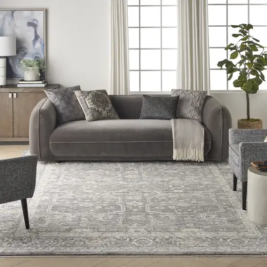 Gray And Beige Floral Distressed Area Rug Photo 7