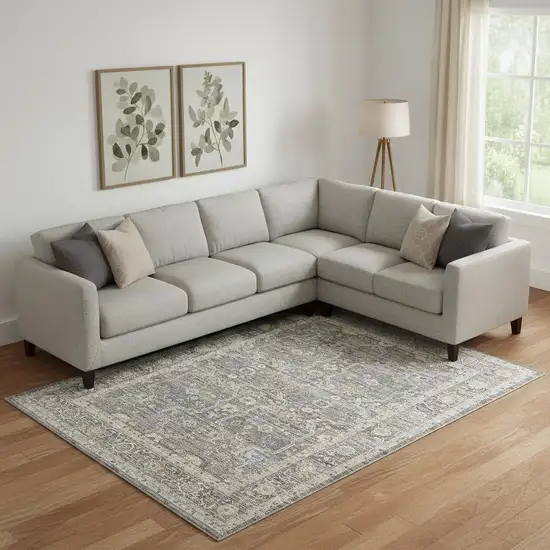 Gray And Beige Floral Distressed Area Rug Photo 1