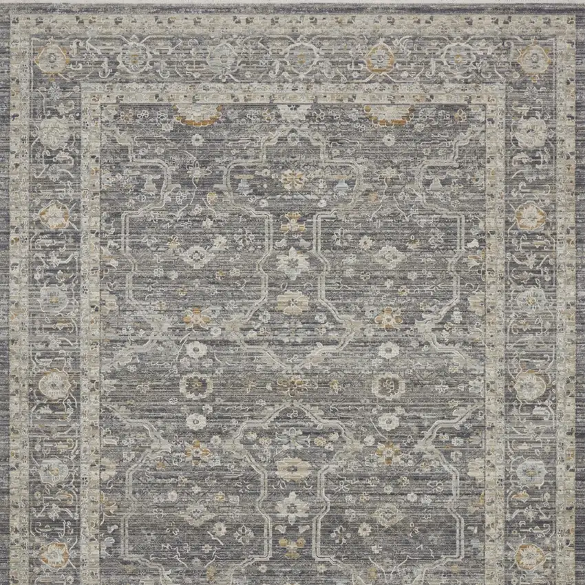 Gray And Beige Floral Distressed Area Rug Photo 9