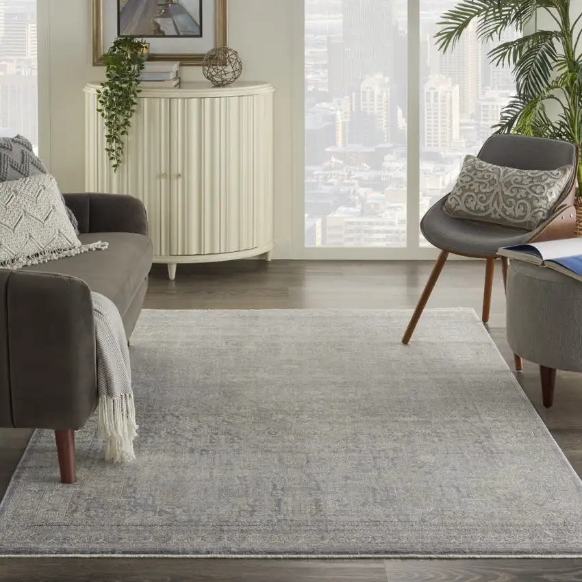 Gray And Beige Floral Non Skid Area Rug With Fringe Photo 3