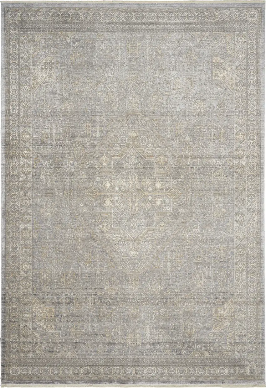 Gray And Beige Floral Non Skid Area Rug With Fringe Photo 6