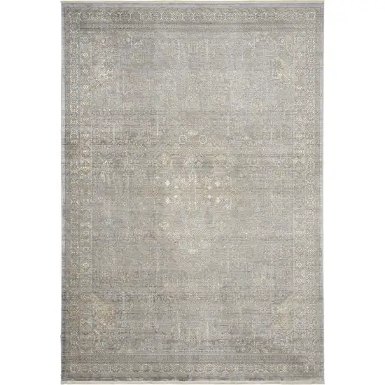 Gray And Beige Floral Non Skid Area Rug With Fringe Photo 6