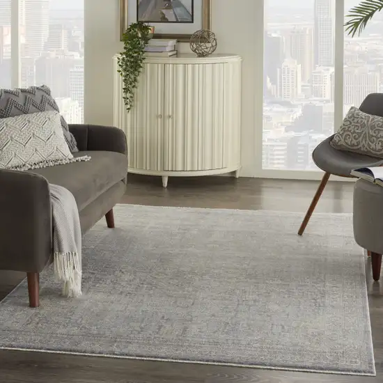 Gray And Beige Floral Non Skid Area Rug With Fringe Photo 4