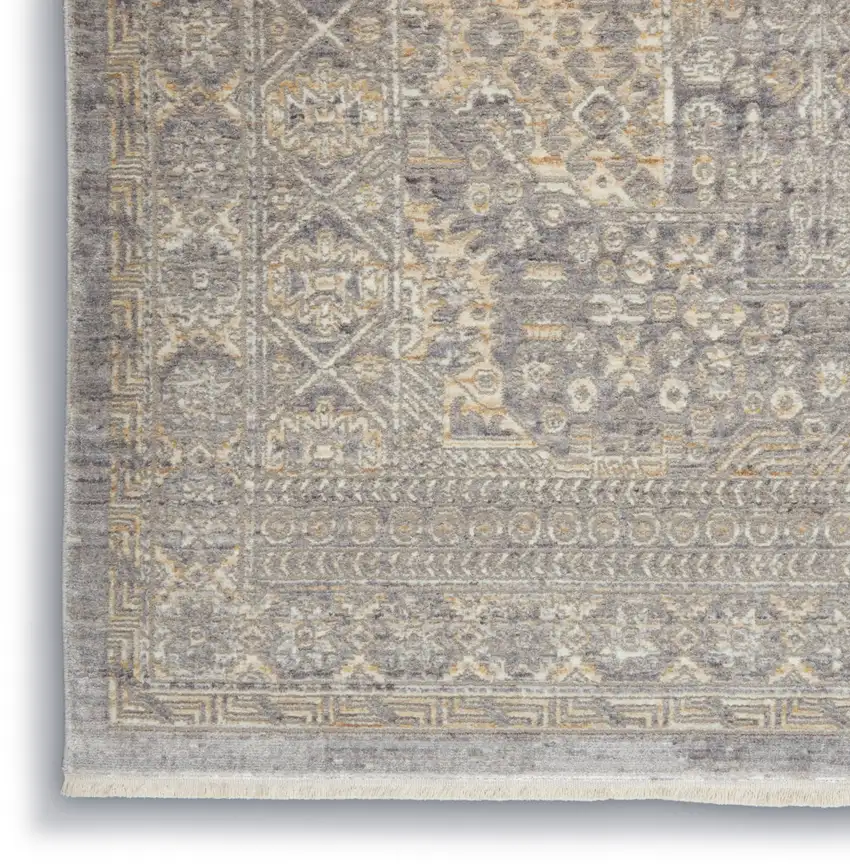 Gray And Beige Floral Non Skid Area Rug With Fringe Photo 8
