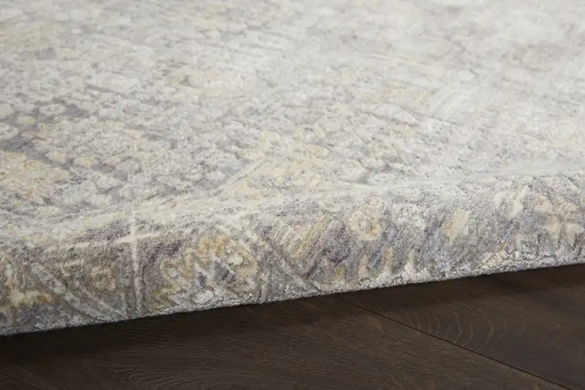 Gray And Beige Floral Non Skid Area Rug With Fringe Photo 7