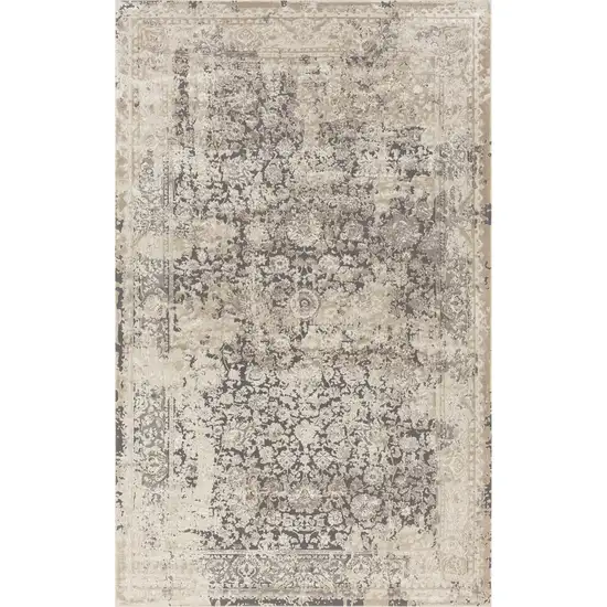 Gray And Beige Floral Square Rug Photo 2