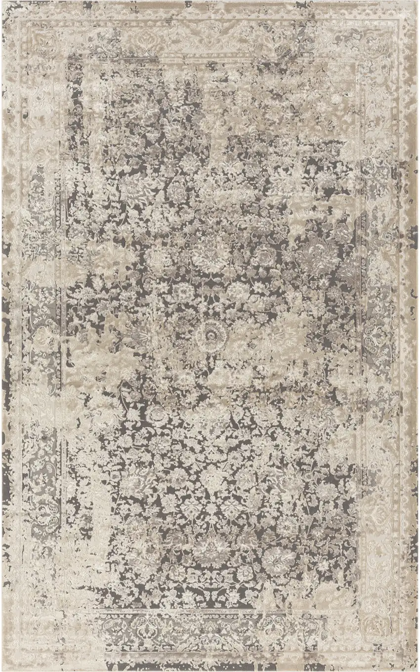 Gray And Beige Floral Square Rug Photo 2
