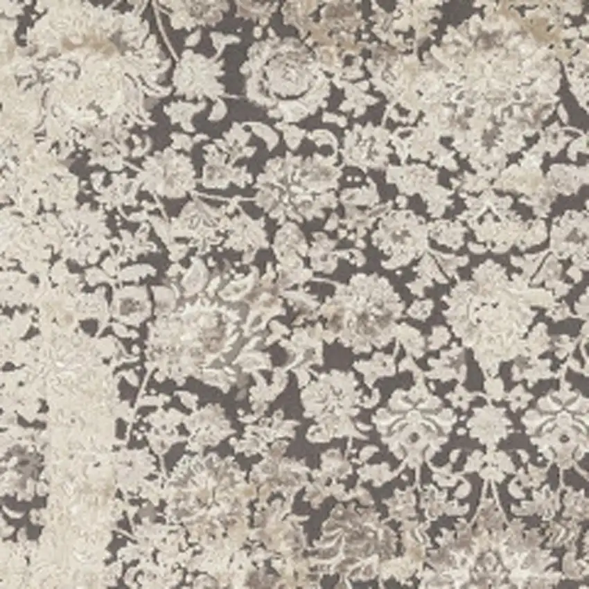 Gray And Beige Floral Square Rug Photo 4