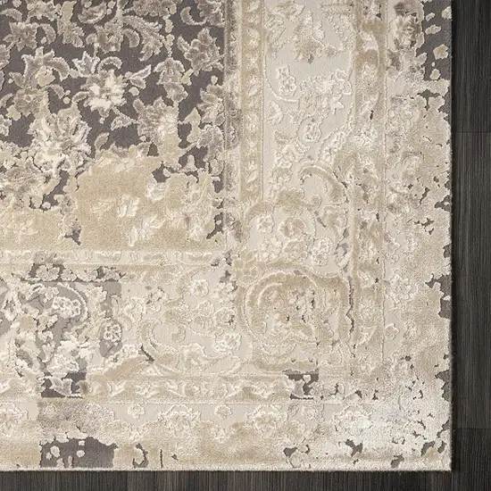 Gray And Beige Floral Square Rug Photo 9