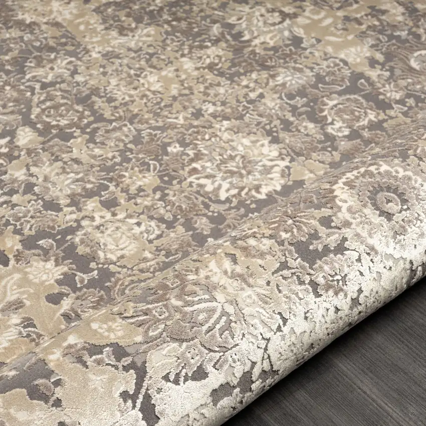 Gray And Beige Floral Square Rug Photo 9