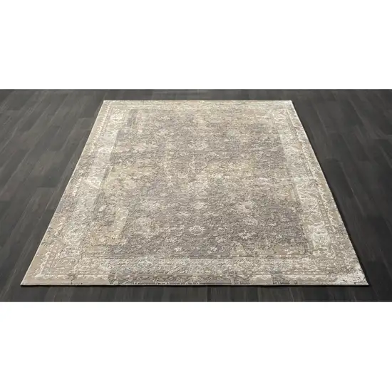 Gray And Beige Floral Square Rug Photo 7