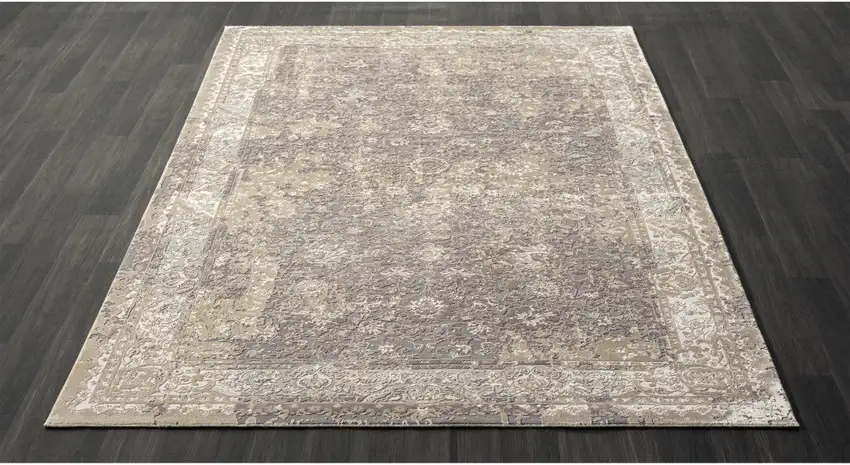 Gray And Beige Floral Square Rug Photo 7