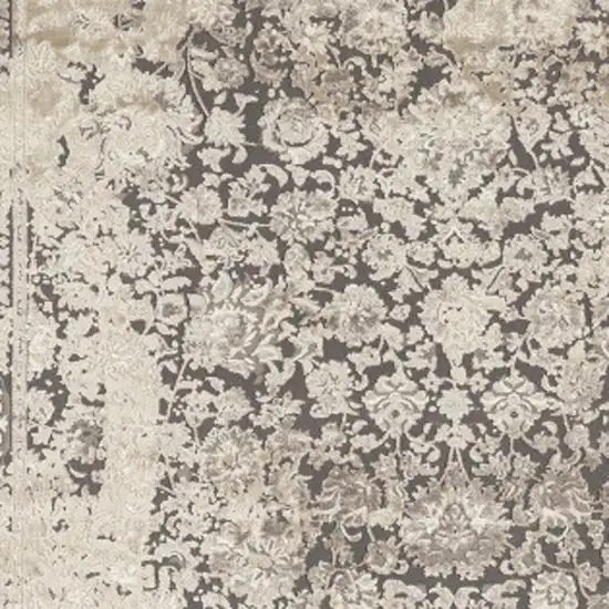 Gray And Beige Floral Square Rug Photo 5