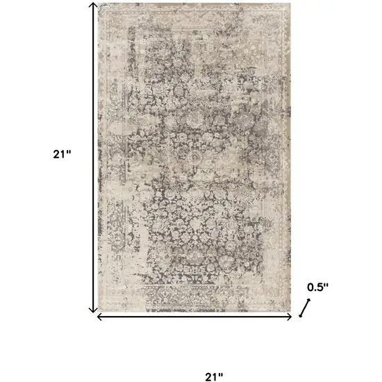 Gray And Beige Floral Square Rug Photo 3