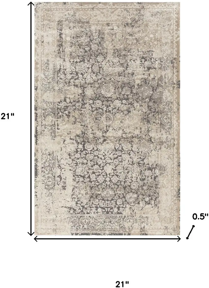 Gray And Beige Floral Square Rug Photo 3