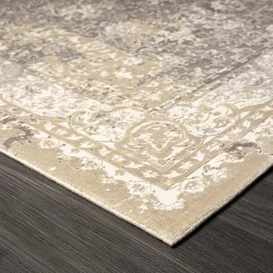 Gray And Beige Floral Square Rug Photo 8