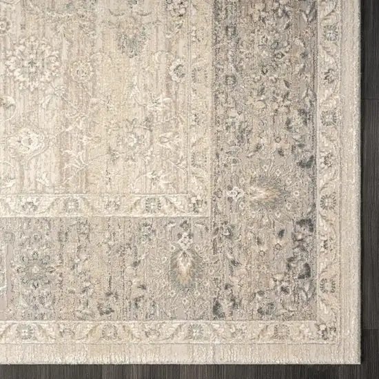 Gray And Beige Floral Square Rug Photo 6