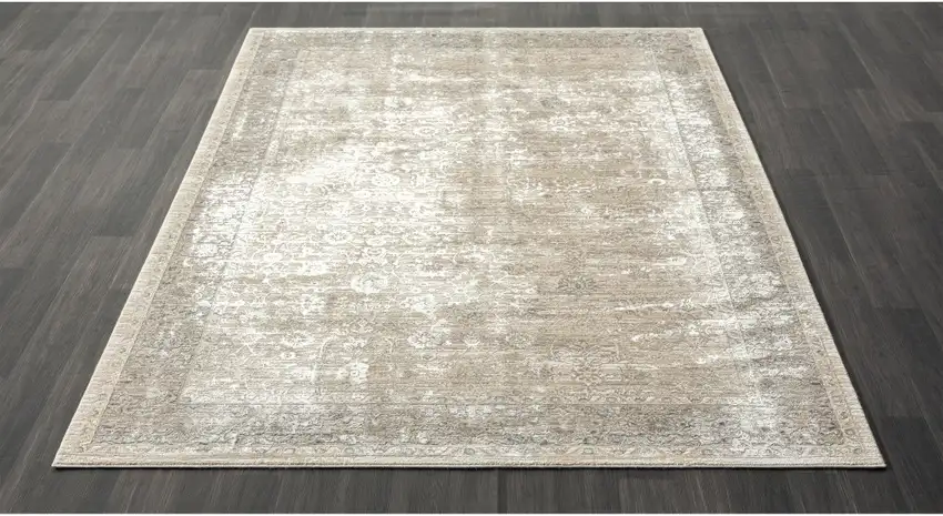 Gray And Beige Floral Square Rug Photo 3